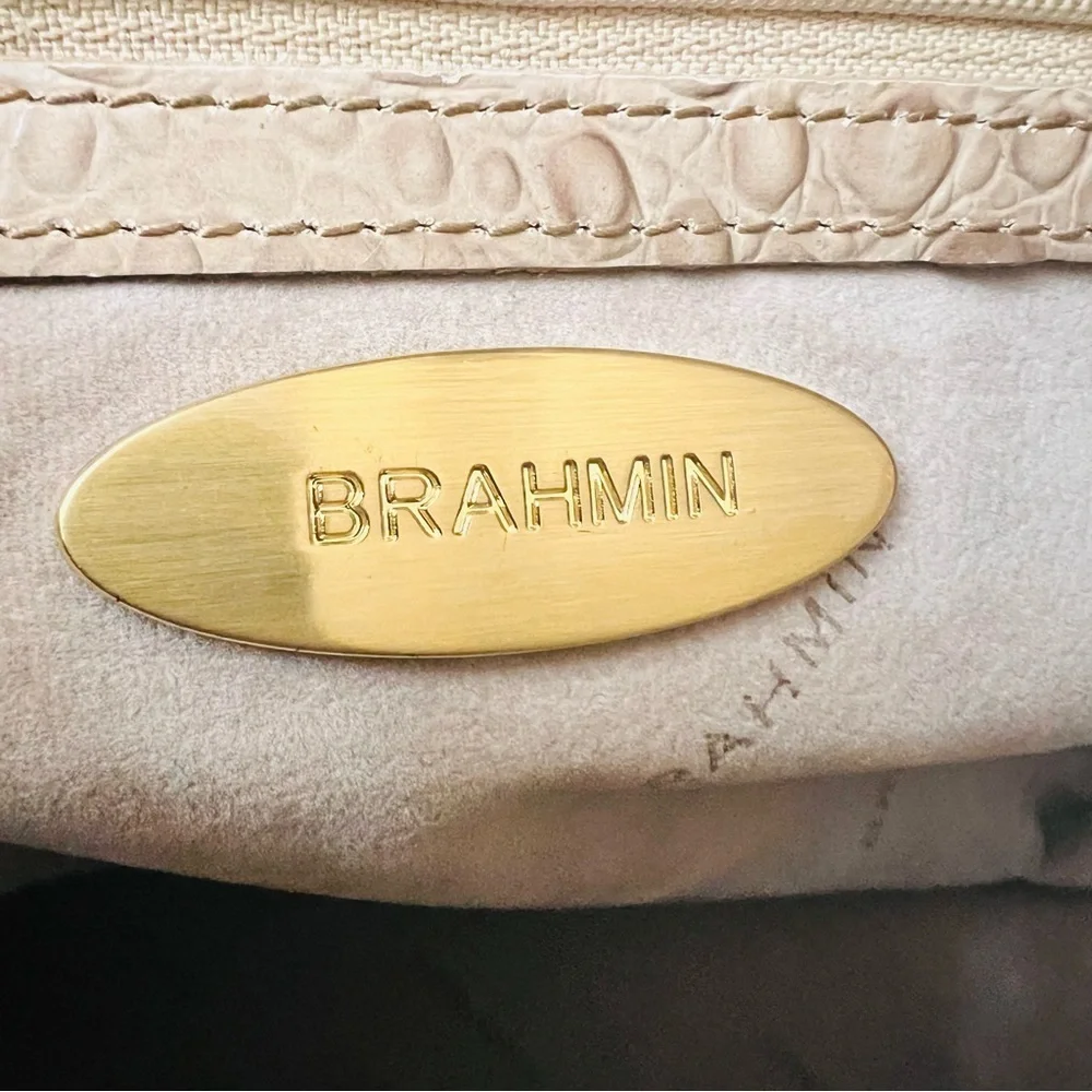Brahmin Crocodile-Embossed Cream Satchel